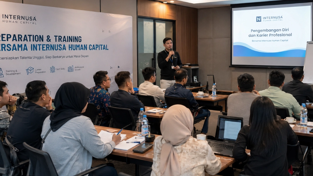 Calon pekerja mengikuti sesi pelatihan bersama Internusa Human Capital